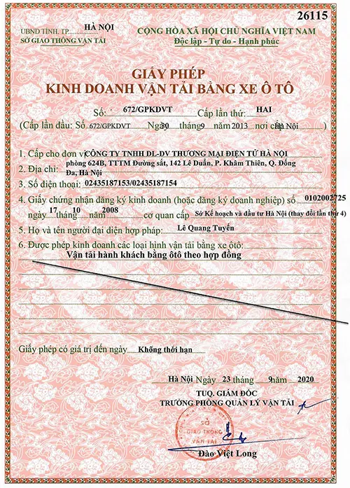 License for car transport business